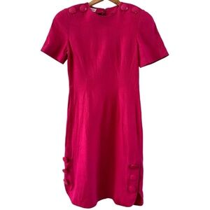 Vintage Nipon Boutique Dress 80s Style Barbiecore Pink Linen Midi Dress size 6